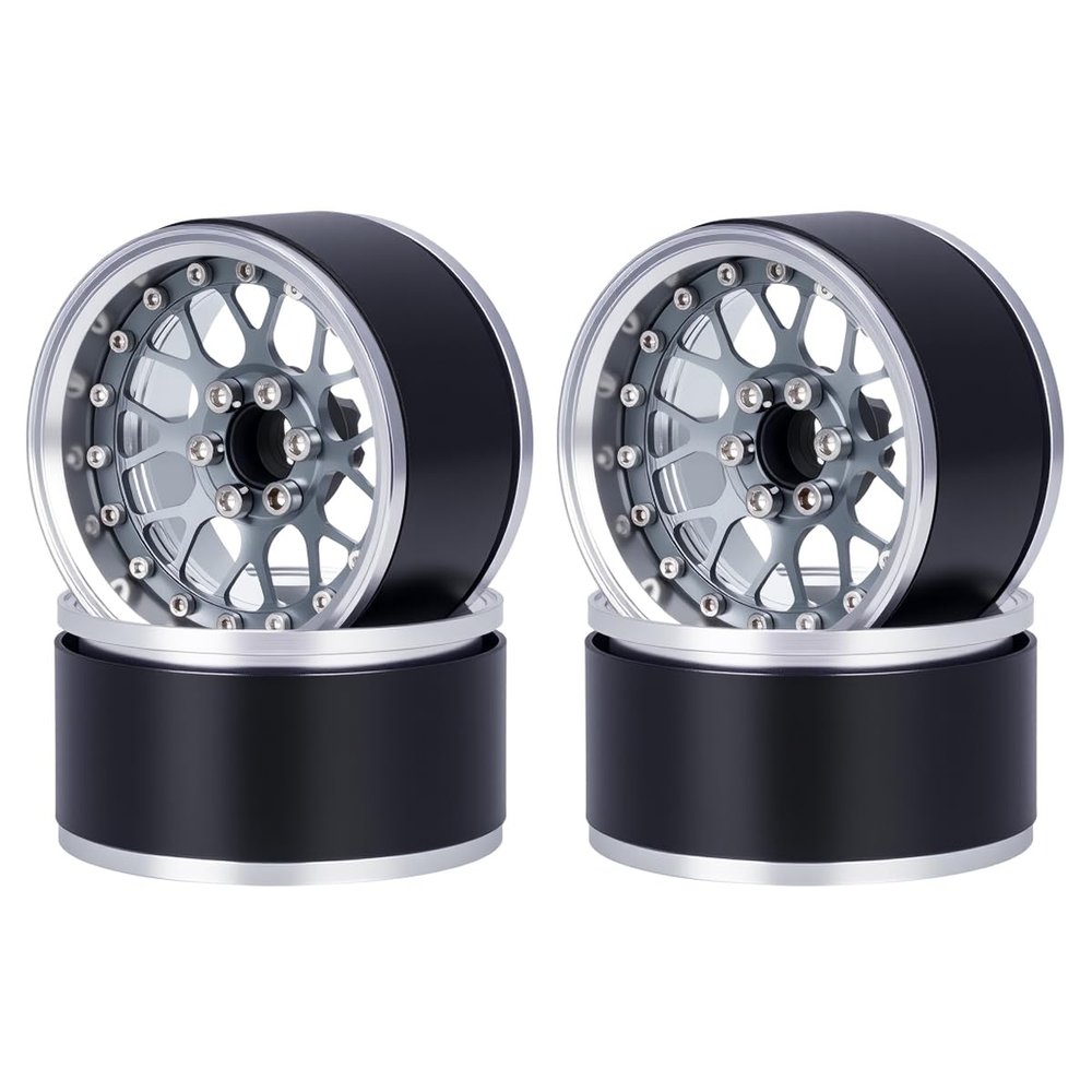 4Pcs 2.2 Inch Aluminum Alloy Beadlock Wheels Rim 12mm Hex for 1/10 RC Crawler Axial SCX10 90046 Wraith Capra TRX4 TRX6 D90 (Titanium)