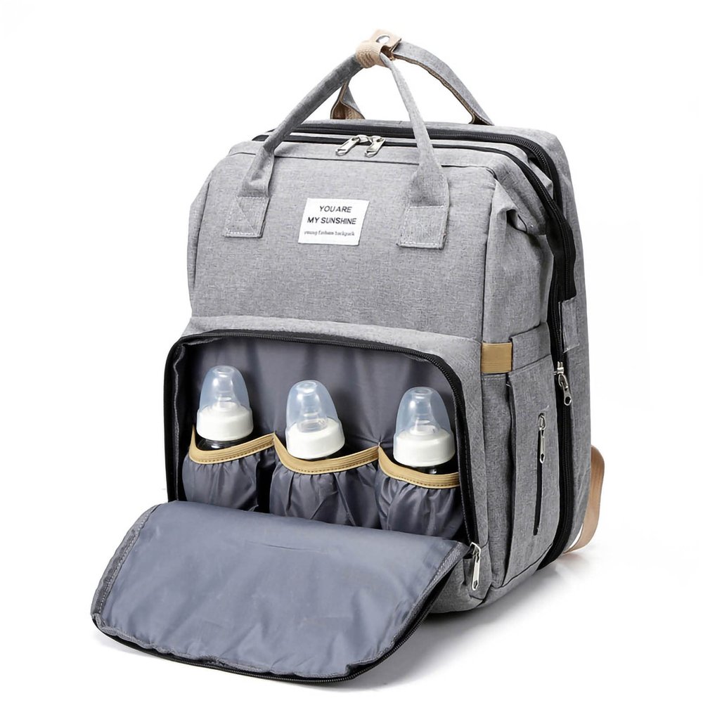 ZJchao Baby Diapers Backpack Large Capacity Portable Multifunctional Breathable Foldable Diaper Bag for Travel Maternity Polyester (Grey)