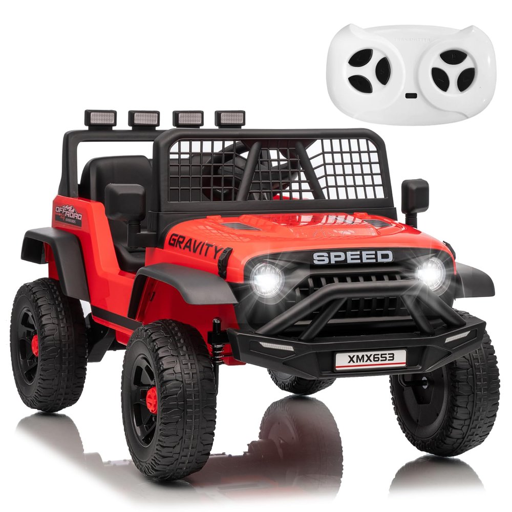 12V Ride On Truck Car, Kids Electric Vehicles Car W/Parent Remote Control, 3 Speeds 5MPH Max Speed, Spring Suspension, LED Lights, Music, Kids Electric Ride On Car As A GiftRed