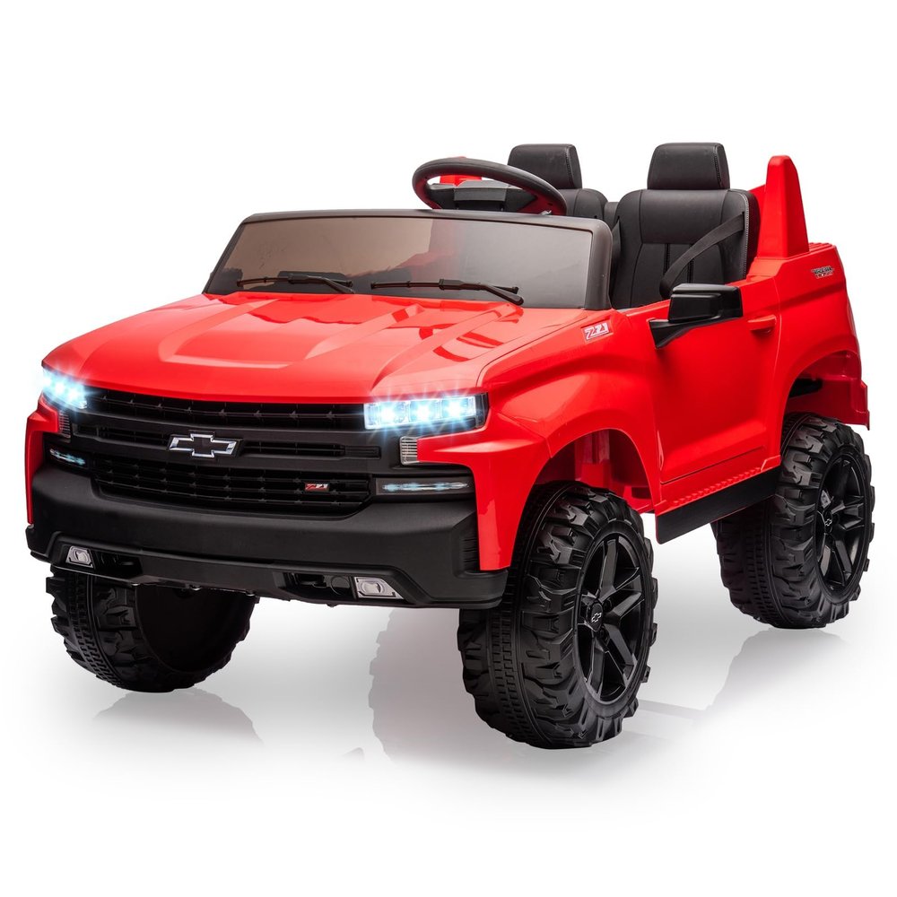 24V Chevrolet Silverado 2-Seater Ride-on Truck for Kids, Licensed Electric Car with Parent Remote Control, 4X Spring Suspension, 3 Speed Options, Wireless Music & MP3 Player,Red