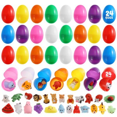 24 Pack Prefilled Easter Eggs With Toys I Colorful Plastic Eggs Filled for Kids I perfect Easter Egg Fillers I hunts, baskets, parties, classrooms, spring activities, family celebrations holiday fun