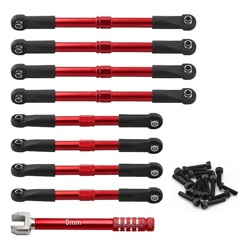 Aluminum Alloy Pull Rod Set #7118#7138 RC Upgrade Parts for TRAXXAS 1/16 E-Revo Summit RC Car (Red)