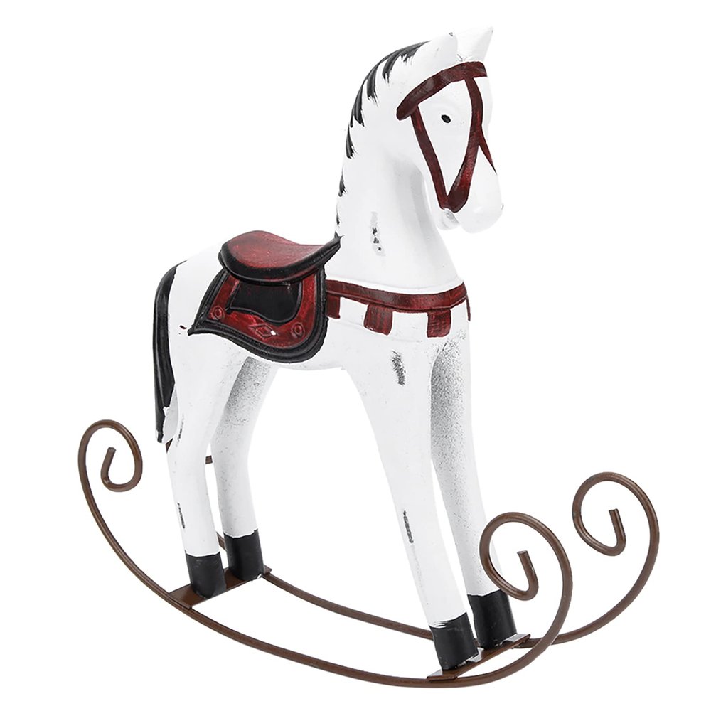 Yosoo Nordic Wooden Rocking Horse Hand Carved Hand Painted Horse Toy for Kids Collection and Decoration Kids (White)
