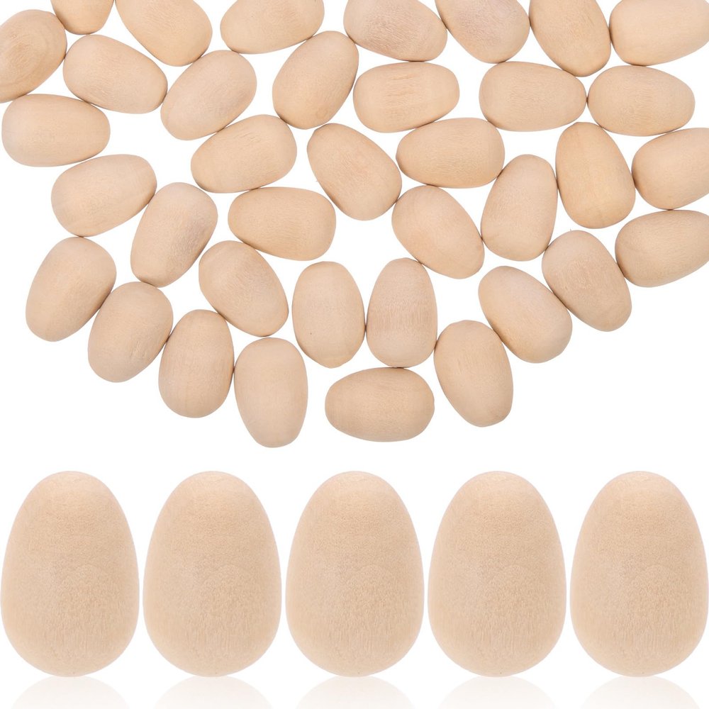 DOITOOL 100 Pcs Easter Wooden Eggs Fake Wood DIY Easter Egg Crafts Party Decorations