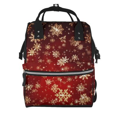 QSMJKLD red background golden snow Diaper Bag with Changing Pad, Pacifier Holder - Multifunction Travel Nappy Bags Large Capacity Laptop Backpack Waterproof Mommy Bag Casual Daypack for Mom