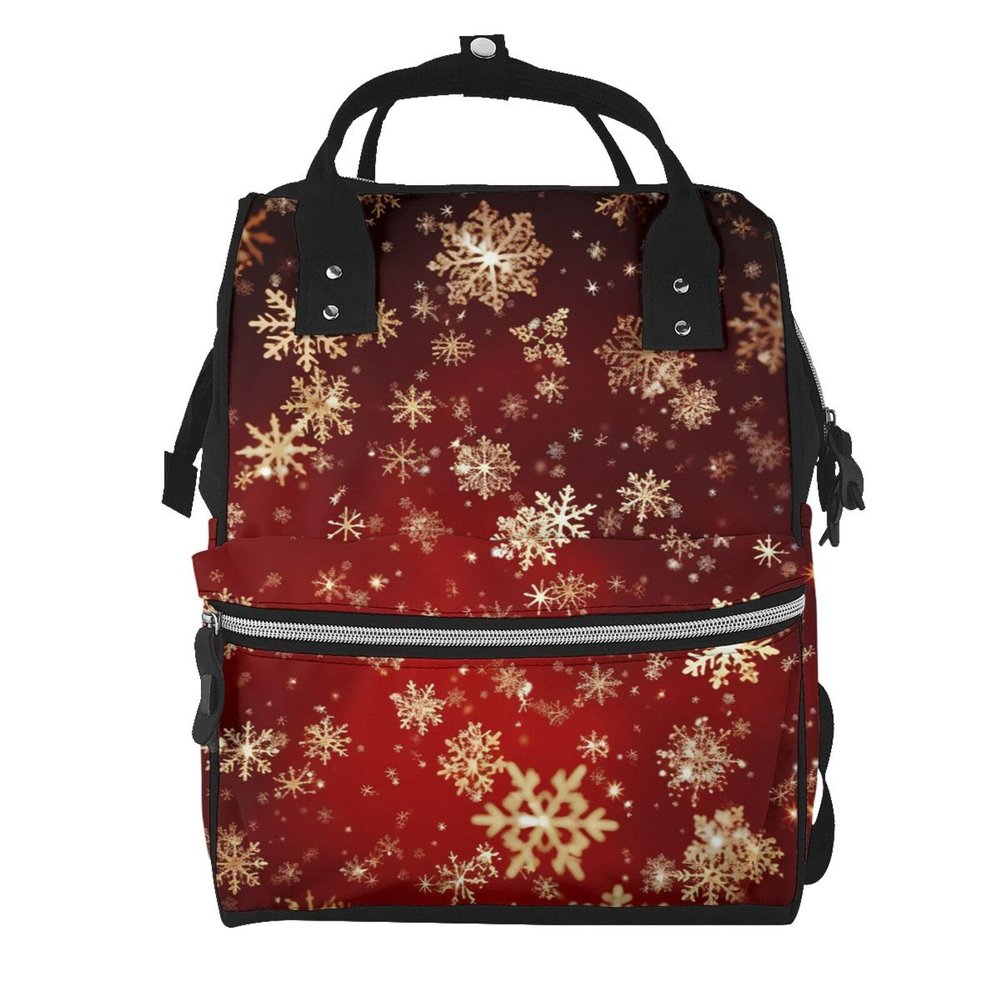 QSMJKLD red background golden snow Diaper Bag with Changing Pad, Pacifier Holder - Multifunction Travel Nappy Bags Large Capacity Laptop Backpack Waterproof Mommy Bag Casual Daypack for Mom