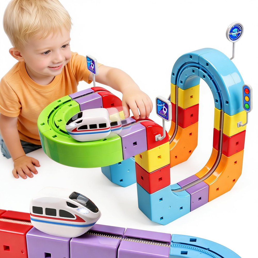 Magnetic Electric Train Set for Kids 38, Modular 3D Train Tracks with Gravity-Defying Motorized Train, STEM Building Toy for Creative Learning, Electric Train Set Gift for Boys and Girls, 67PCS
