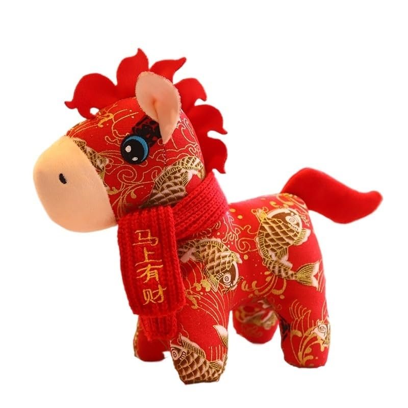 2026 Chinese Style Pony Plush Doll - Year of The Horse Fabric Crane Mascot Zodiac Horse Plush Toy(Fishgetrich,12 inches)
