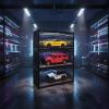 1/18 Scale Model Car Display Case with LED Light, Shipping Container Style Garage Diorama Show Case with Concrete Texture & Roller Door Backdrop, Stackable Showcase for Diecast Vehicles view 3