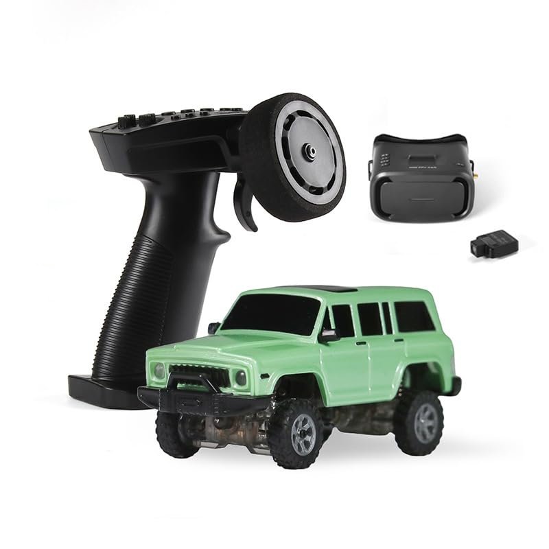 1/64 Scale FPV RC Car, 2.4G Full Proportional 4WD Mini Off-Road Vehicle with Camera & Goggles, Remote Control Climbing Crawler for Adult Hobbyists Green