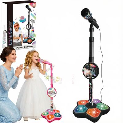 Kids Microphone, 2026 New 5-in-1 Karaoke Machine Toy with Adjustable Height, Built-in Speaker, LED Lights & Music, for Boys and Girls Singing(Black)