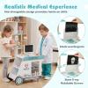 Costzon Kids Wooden Doctor Cart, Pretend Medical Station Toy Set w/ 24 Interactive Accessories, Rolling Wheels, Thermometer, Stethoscope & Rotary Screen, Toddler Mobile Doctor Activity Center (Green) view 2