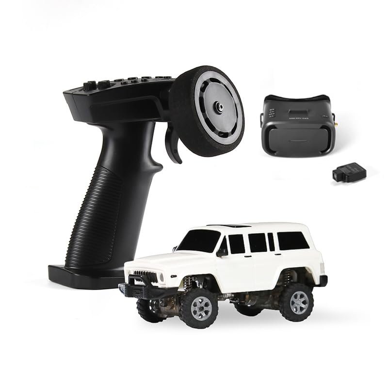 1/64 Scale FPV RC Car, 2.4G Full Proportional 4WD Mini Off-Road Vehicle with Camera & Goggles, Remote Control Climbing Crawler for Adult Hobbyists White