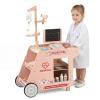 Costzon Kids Wooden Doctor Cart, Pretend Medical Station Toy Set w/ 24 Interactive Accessories, Rolling Wheels, Thermometer, Stethoscope & Rotary Screen, Toddler Mobile Doctor Activity Center (Pink) view 1