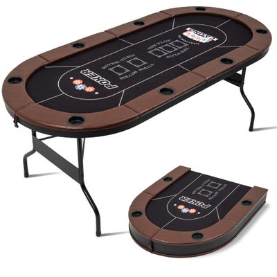 BEHOO 8 Player Folding Poker Tables, Texas Holdem Table with Padded Rails & Cup Holders, Foldable Casino Poker Table, Oval Blackjack Tables Foldable Leisure (Black)