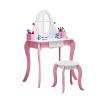 RASTKY Kids Wooden Vanity Set with Rotating Mirror and Stool for Girls Princess Dressing Table Pink for Children Bedroom view 4