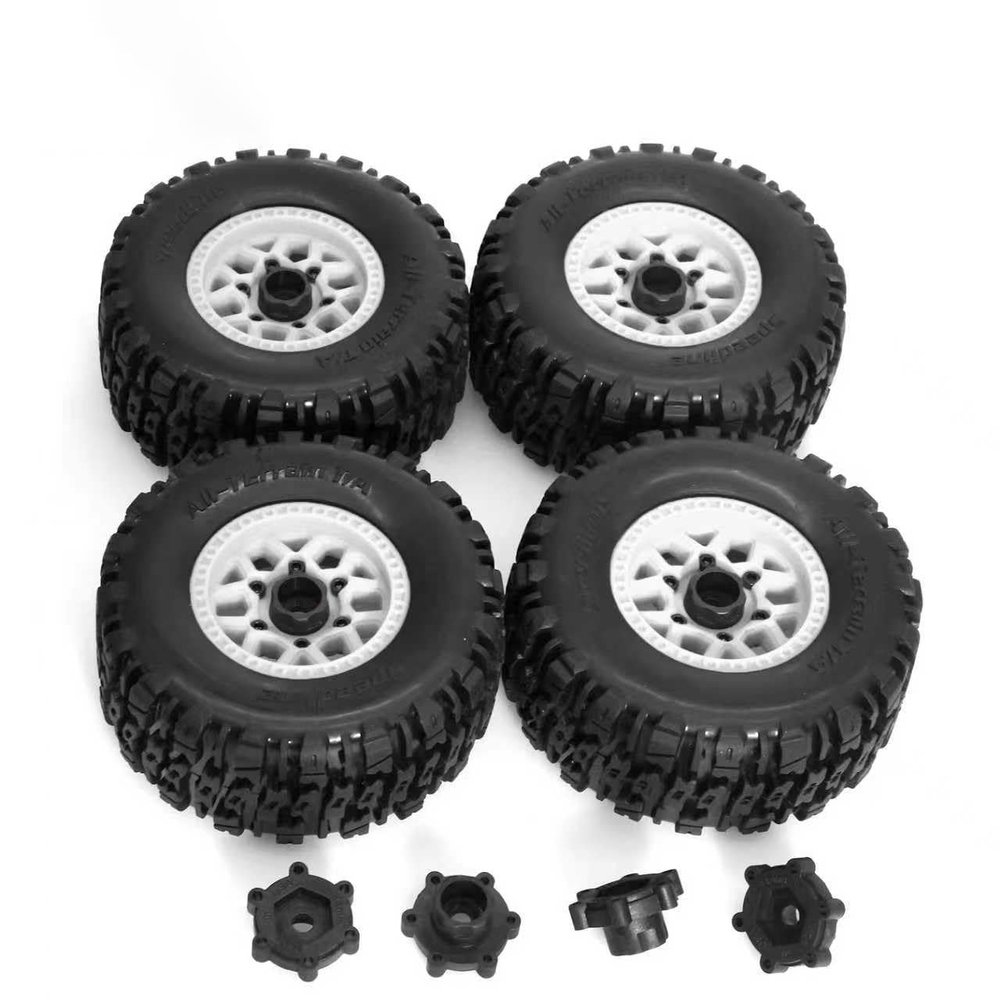 1/10 RC Short Course Tires All-Terrain RC Tires 12mm Hex for 1/10 Scale Traxxas Cars Baja, HPI, Losi Belted Tires /4PCS (Red)