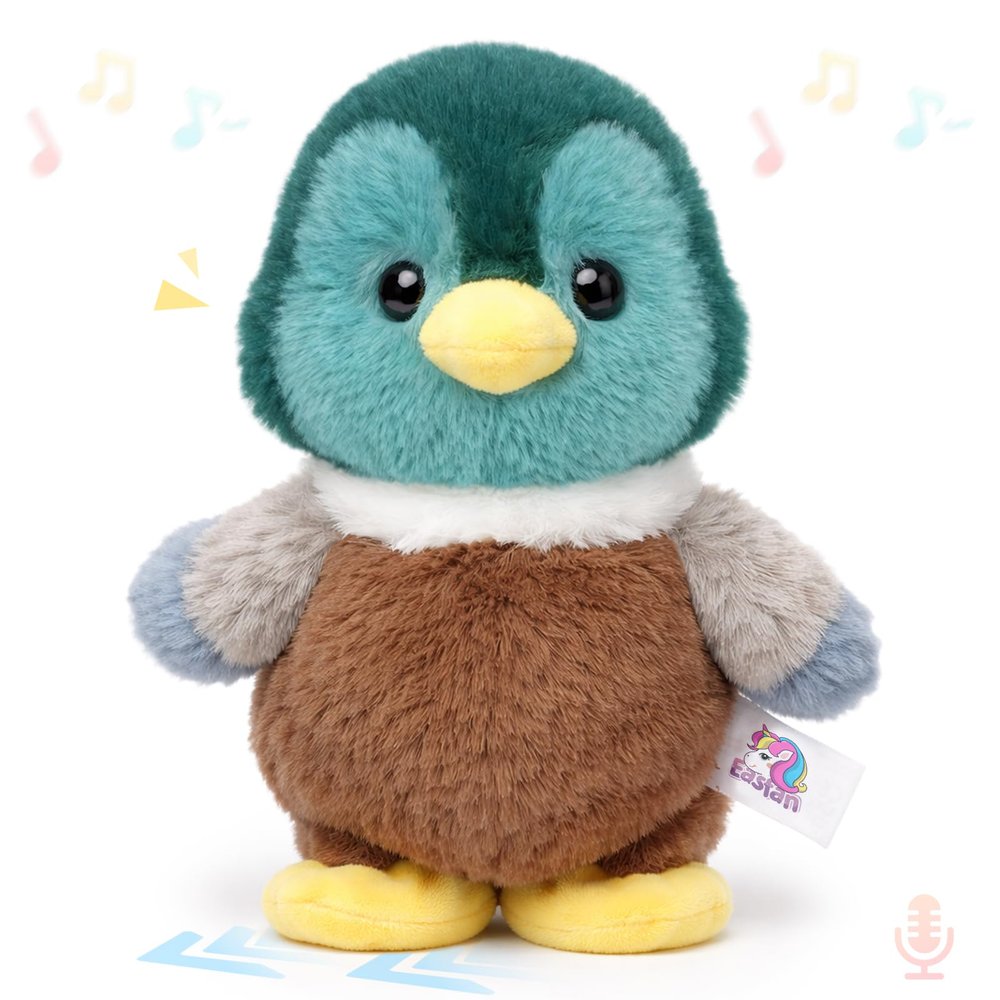 Easfan Talking Mallard Repeats What You Say Walking Singing Stuffed Animal Interactive Plush Toy Funny Walking Toy for Kids Toddlers Christmas Der Gifts,9''
