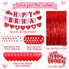 27 PCS Valentine's Birthday Decorations Happy Birthday Banner Valentine's Bday Cake topper Red Hanging Swirls Balloons Backdrop Baby Shower Theme for Bday Party Supplies view 4
