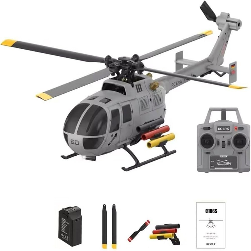 Joponnydiy C186S RC Helicopter with Brushless Motors, BO105 4CH 6-Axis Gyro Optical Flow Hovering, 3 Flight Speeds 1:48 Scale Remote Control Aircraft for Adults Beginners