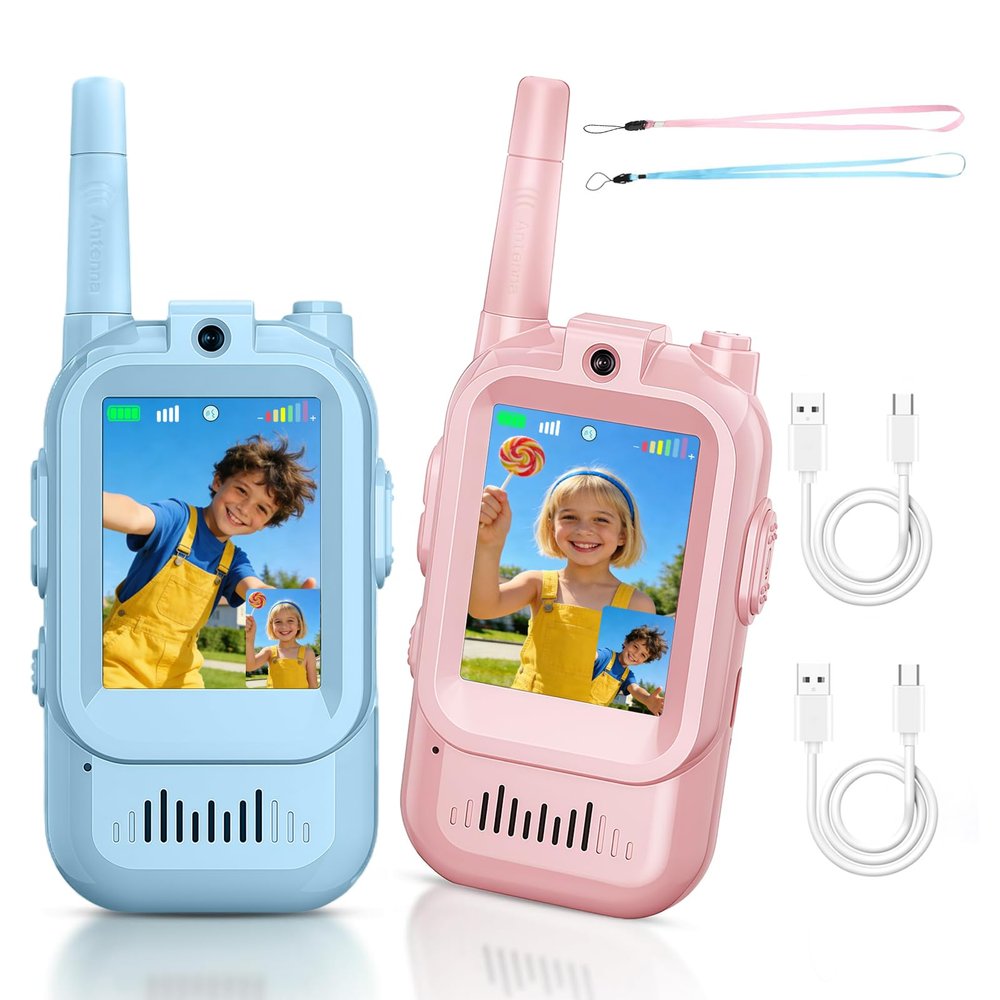 Video Walkie Talkies for Kids Rechargeable Kids Walkie-Talkie Children's Toys Suitable for Boys and Girls Aged 3-12, Birthday Gifts 2 Pack