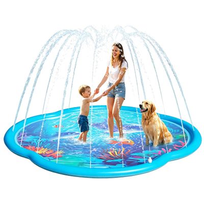 Shinepool Splash Pad Sprinkler for Kids & Dog, 75" Round Sea World Splash Pad for Kids Ages 2+, Thicken Outdoor Water Toy Play Mat for Children, Backyard Inflatable Sprinkler Shallow Pool Fountain Pad