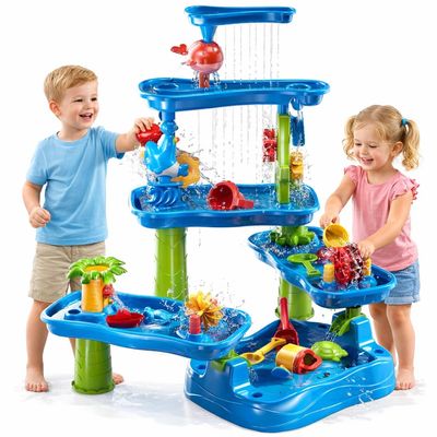 5-Tier Water Table Toys for Toddlers Kids 1-3 4-8, Sand Water Table with Rain Showers Pond, Kids Beach Summer Outdoor Toys Sand and Water Sensory Table, Gifts for Kids Boys Girls Ages 2 3 4 5 6 7 8+