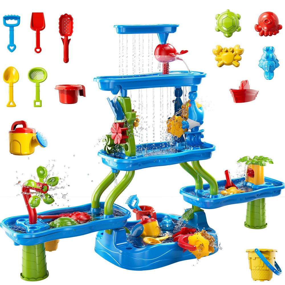 Guminnara 5-Tier Water Table for Toddlers Kids Ages 1-3 3-5 4-8, Sand and Water Table with Rich Activity Set, Summer Outdoor Beach Outside Backgard Pool Toys for Kids Boys Girls