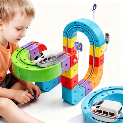 Magnetic Electric Train Set for Kids 38, Modular 3D Train Tracks with Gravity-Defying Motorized Train, STEM Building Toy for Creative Learning, Electric Train Set Gift for Boys and Girls, 83PCS