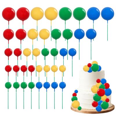 Bcxfbxd 40 Pcs Mini Balls Cake Toppers Round Balls Cupcake Topper for DIY Birthday Anniversary Cake Decorations (Red Yellow Blue Green)