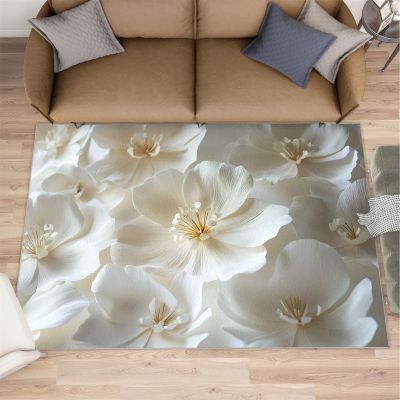 HYGIUID White Florals Rug 5x6 - Art Photography Area Rugs for Kitchen, Minimalist Flowers Bedroom Area Rug Kids Low Pile Rug for Indoor Outdoor Hardwood Floors Home Decor