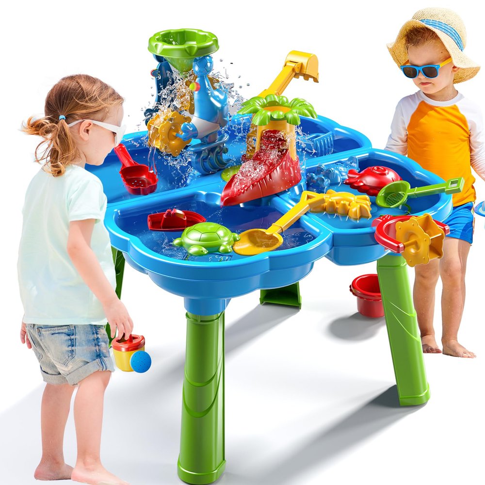WATUDOU 4 in 1 Water Table for Toddlers 2 3 4 5 6 Years, Kids Summer Activity Sensory Play Outdoor Beach Backyard Sand Water Table Toys for Toddlers, Birthday Toys Gift for Kids Ages 4-8 Boys Girls
