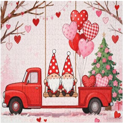 1000 Piece Gnome Couples Jigsaw Puzzle for Adults  Valentines Day Theme, Love Tree, Heart Balloons, DIY Puzzle, Family Fun & Home Decoration,