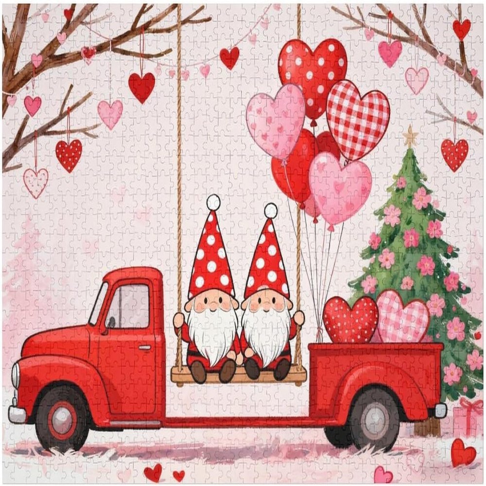 1000 Piece Gnome Couples Jigsaw Puzzle for Adults  Valentines Day Theme, Love Tree, Heart Balloons, DIY Puzzle, Family Fun & Home Decoration,