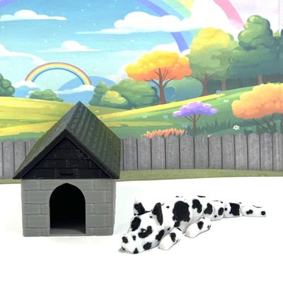 3D Printed Dog with Dog House, 3.5" Articulated Great Danes Fidget Figurine, Man's Best Friend, Executive Desk Toy - AD001-SET4-GD-GH