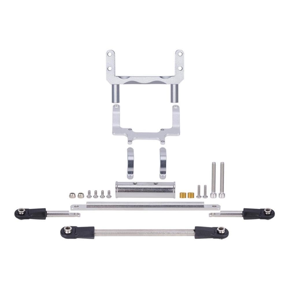 Aluminum Servo Mount and Hydraulic Steering Link for 1 10 Scale RC Crawler Compatible with Straight Axle Upgrade Like FIMONDA ROCKJOCK II(Silver)