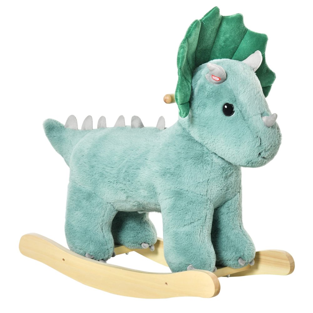 Kids Plush Ride-On Rocking Horse Triceratops-Shaped Plush Toy Rocker with Realistic Sounds for Child 36-72 Months Dark Green