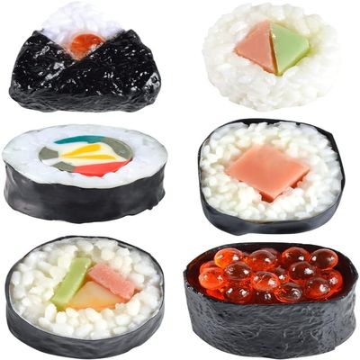 6 Pcs Fake Sushi Realistic Food Model - Artificial Lifelike Simulated Onigiri Dessert & Rice Roll Decoration for Kitchen Display, Home Decor, Photography Props, Party Shops