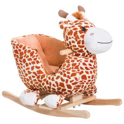 Qaba Kids Plush Rocking Horse Giraffe Style Themed Ride-On Chair Toy with Sound Brown