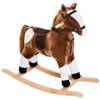 Qaba Kids Plush Toy Rocking Horse Pony Toddler Ride on Animal for Girls Pink Birthday Gifts with Realistic Sounds, Brown view 1