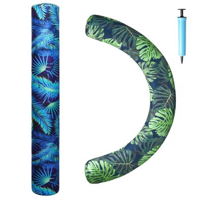 2 Pack Inflatable Pool Noodles, Fabric Covered Quick Drying Swimming Pool Floats Noodles for Adults, Pool Noodle Curved Swim Floats with Hand Pump for Summer Beach Lake Water Games Vacation Party