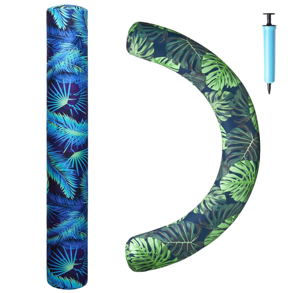 2 Pack Inflatable Pool Noodles, Fabric Covered Quick Drying Swimming Pool Floats Noodles for Adults, Pool Noodle Curved Swim Floats with Hand Pump for Summer Beach Lake Water Games Vacation Party