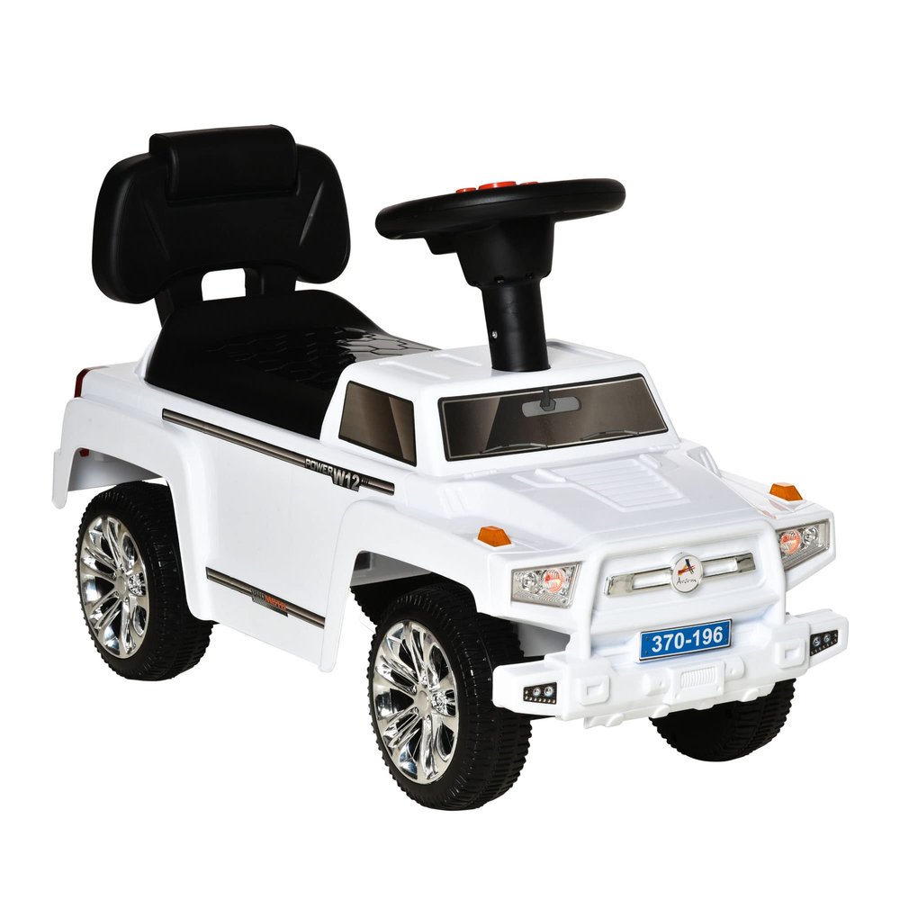 Kids Ride on Push Car, SUV Style Sliding Walking Car for Toddle with Horn, Music, Working Lights, Hidden Storage and Anti-Dumping System, White