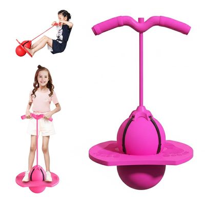 Balance Jumping Ball with Handle and Ball Pump, Jumper Balls for Kids & Adults, Bounce Jump Trick Board, Great Gifts for Boys and Girls, Fun Anti-Slip Stick (Pink)
