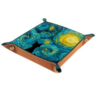 Abstract Starry Sky Cat PU Leather Dice Tray, Folding Rolling Dice Tray Portable Dice Holder Mat Case for RPG D&D Table Games, Brown Jewelry Candy Key Trays Storage Box, 6.3x6.3 Inch