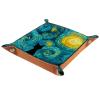 Abstract Starry Sky Cat PU Leather Dice Tray, Folding Rolling Dice Tray Portable Dice Holder Mat Case for RPG D&D Table Games, Brown Jewelry Candy Key Trays Storage Box, 6.3x6.3 Inch view 1