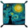 Abstract Starry Sky Cat PU Leather Dice Tray, Folding Rolling Dice Tray Portable Dice Holder Mat Case for RPG D&D Table Games, Brown Jewelry Candy Key Trays Storage Box, 6.3x6.3 Inch view 2