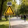 Kindevieft Solar Powered Pedestrian Crossing Sign, Flashing Led Highlight Road Traffic Blinking Street Warning Sign, Ip65 Crosswalk Signs for Park,School,Urban Road 24in view 1