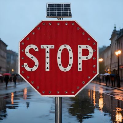 Aluminum Octagon Road Signs Traffic LED Blinking Stop Sign,24" Solar Powered LED Stop Sign,Octagon Metal Frame,for Highways,Schools, Urban areas,and Parks