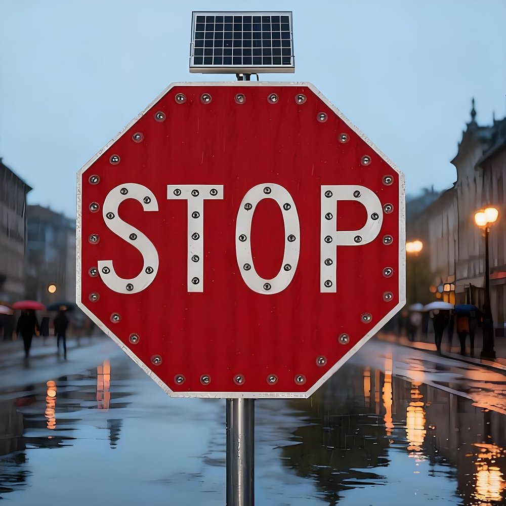 Aluminum Octagon Road Signs Traffic LED Blinking Stop Sign,24" Solar Powered LED Stop Sign,Octagon Metal Frame,for Highways,Schools, Urban areas,and Parks